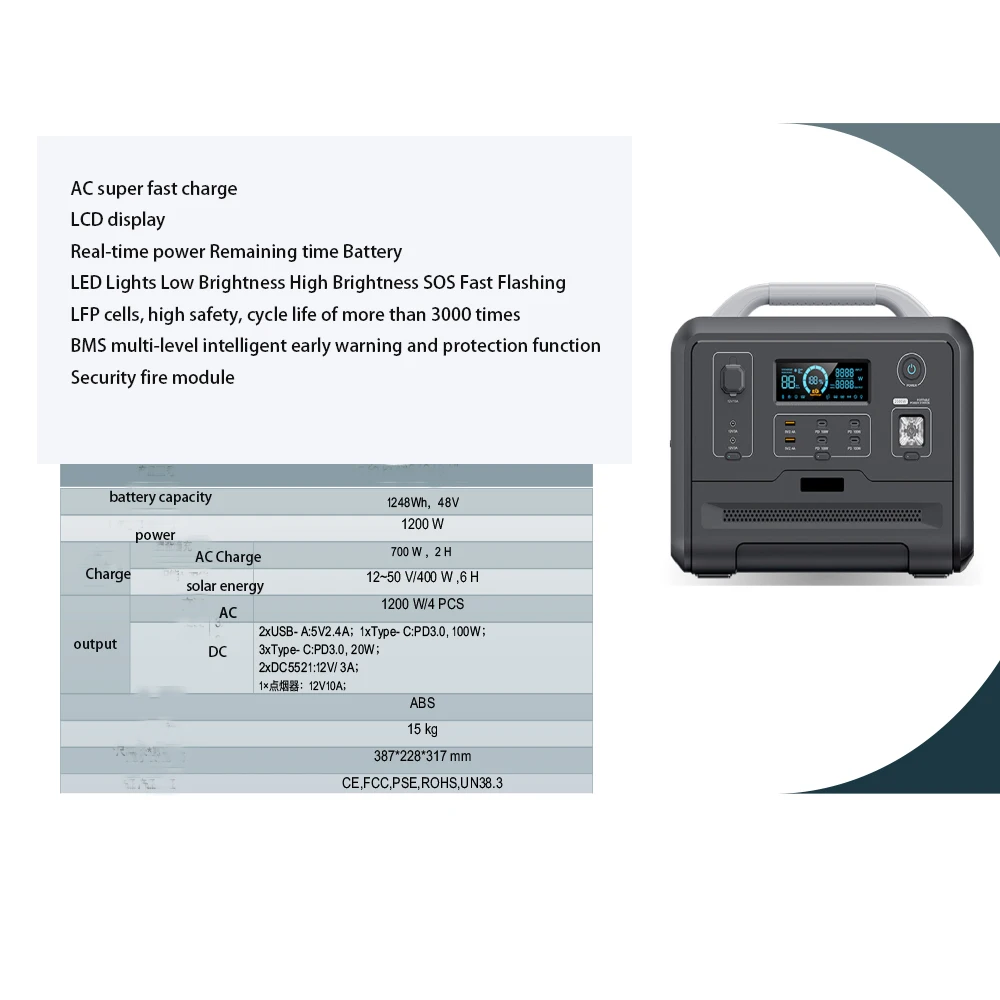 Big Capacity Flexible Solar Energy Charger Solar Power Bank 1200W Portable Power Station for Outdoor
