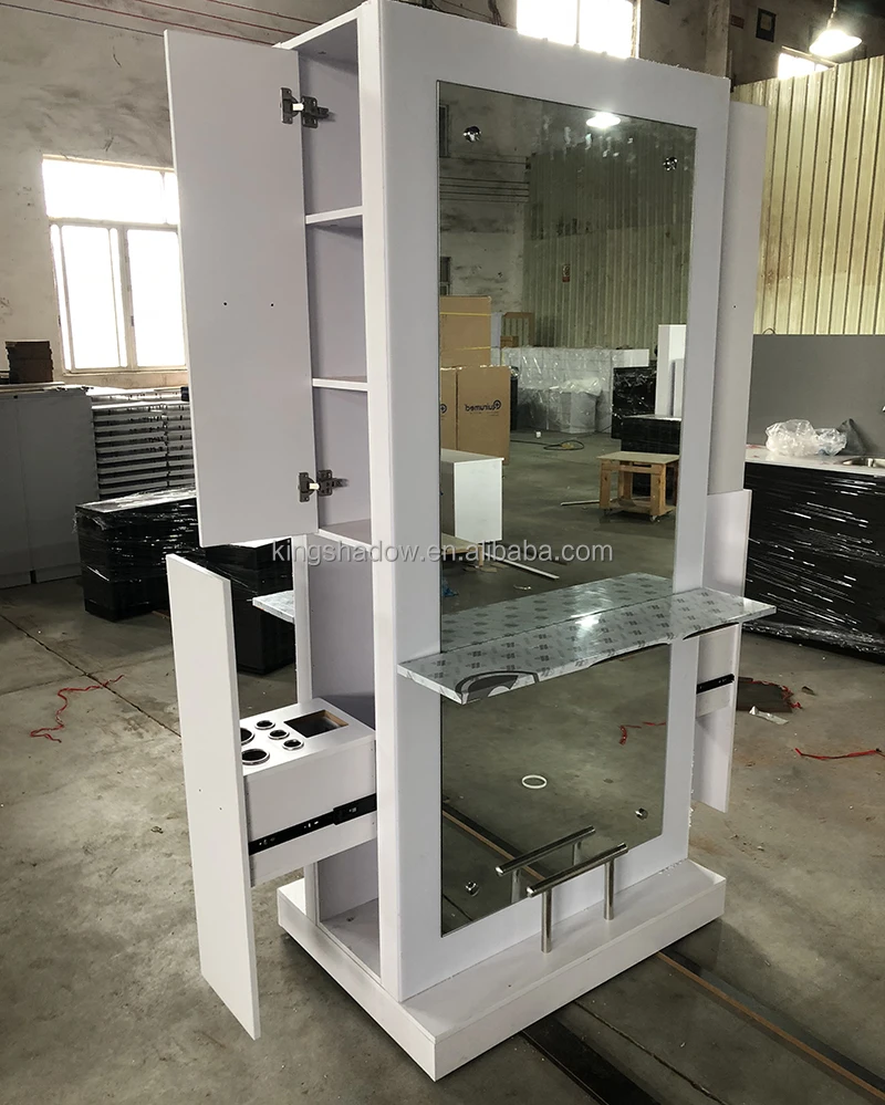 styling custom logo double side drawers handheld mirror counter hair oval station salon mirror