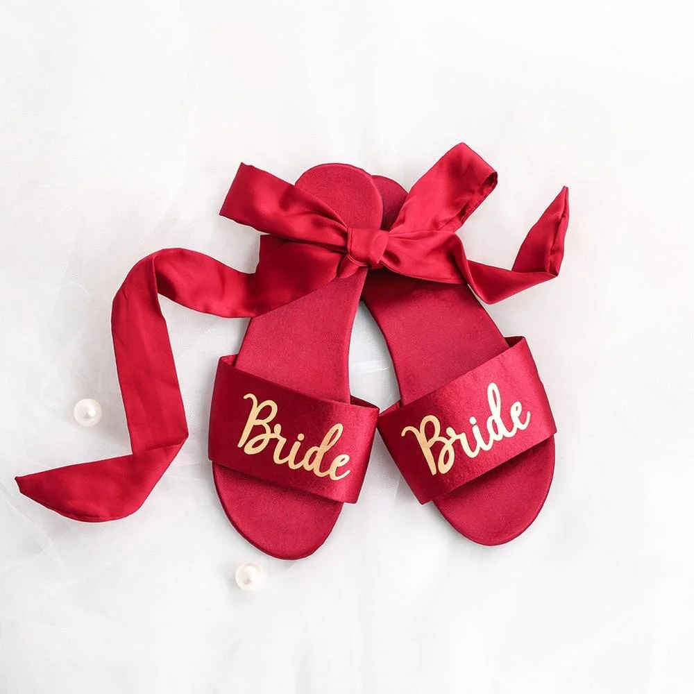 Women Satin Imitated Silk Drag Indoor Wedding Bride Slippers Bridesmaids Slipper