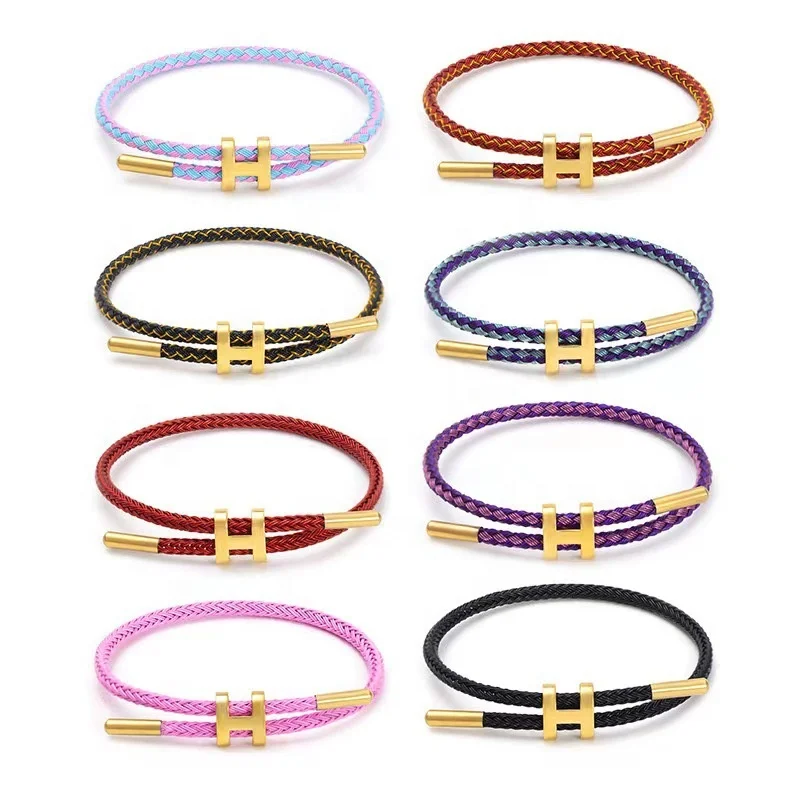 Women Men Stainless Steel Bracelet Titanium Buckle Wire Handmade Bangle H Adjustable Bracelet