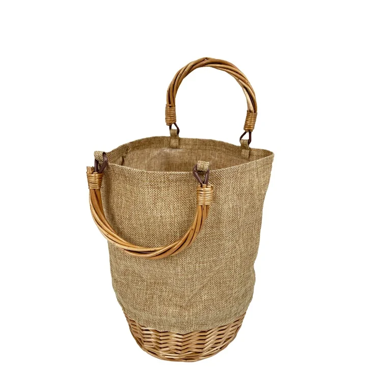 New fashion lady knitting handmade linen wicker rattan patchwork basket weave bag
