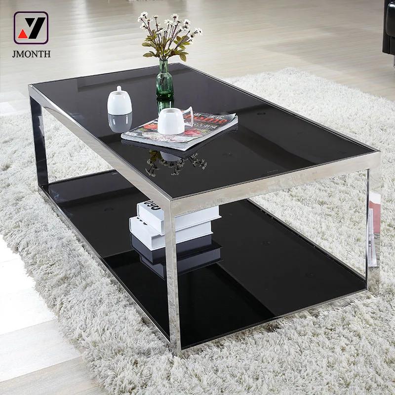 Home Furniture Rectangle Steel Metal Tempered Glass Office Home Coffee Table