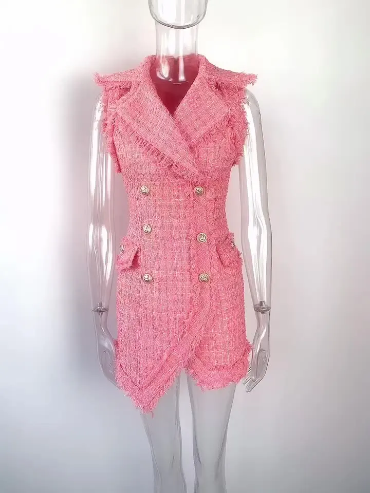 2023 new arrivals office lady dress deep V neck design tweed fabric luxury dress women suit casual dresses