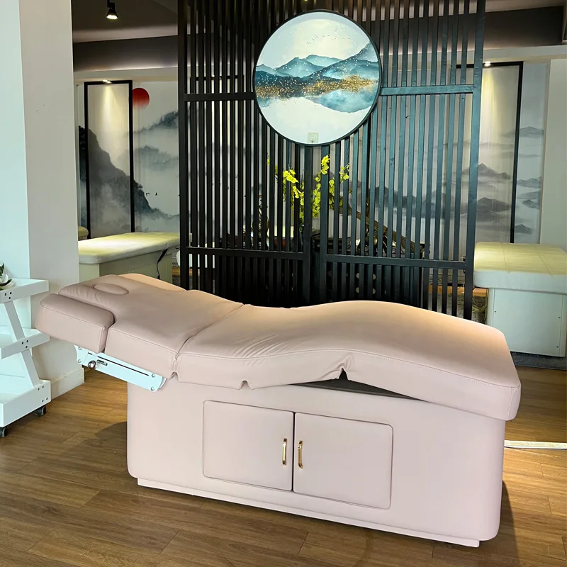 High Quality Spa Bed Table Electric Adjustable Massage Bed Pneumatic Handrail Storage Cabinet Beauty Salon Use
