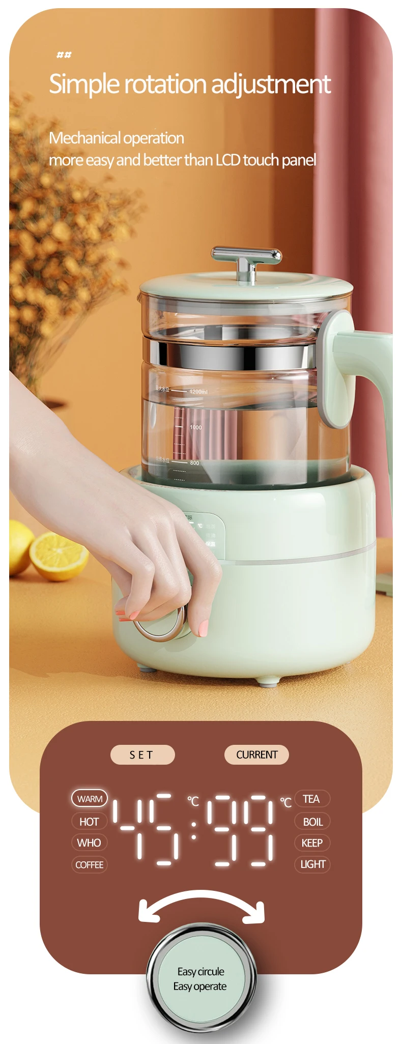 Smart milk adjustment Constant Temperature Baby Milk Kettle Health Pot  with Soft Night Light