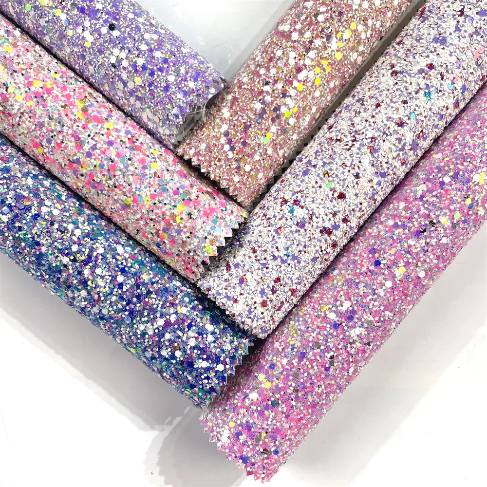 non falling glitter Sparkly Mixed color Chunky Glitter Faux Leather Shiny Girl Fabric for Bows Earrings Crafts