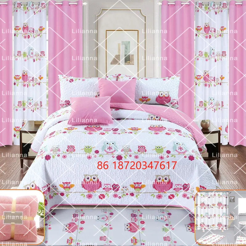 24pieces bedspread set in stock customized kids draps de lit en quilted set with curtains and bathroom set king size