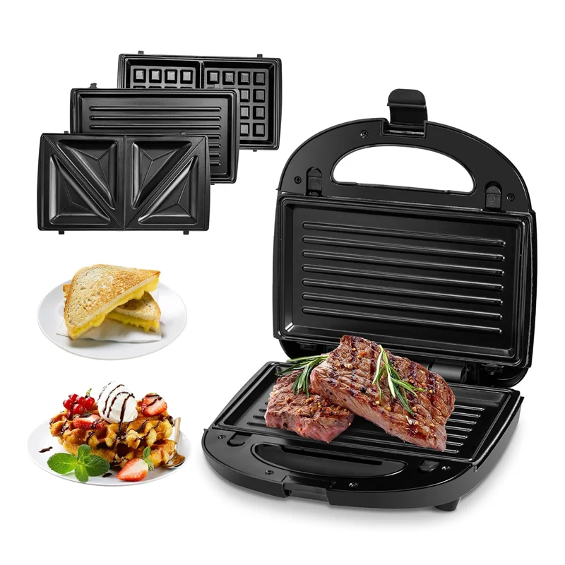 3 in 1 Sandwich Maker with Removable Plate, Panini Press, Waffle, Grill Steak, Cheese, Burger, Hot Sandwich, Bread, Breakfast