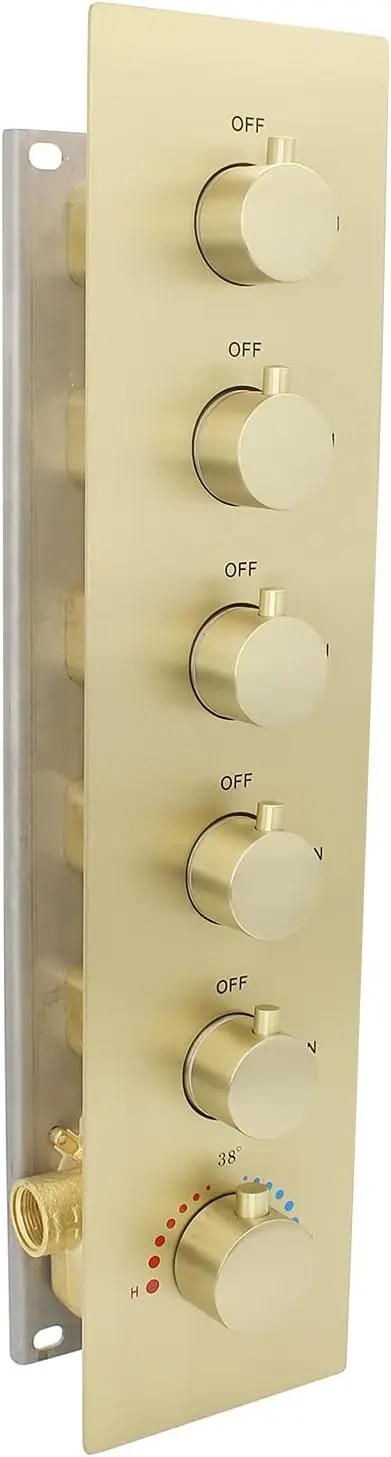 5 way Multi Function Shower Diverter Valve Brass Brushed Gold Thermostatic Mixer Shower Control Valve