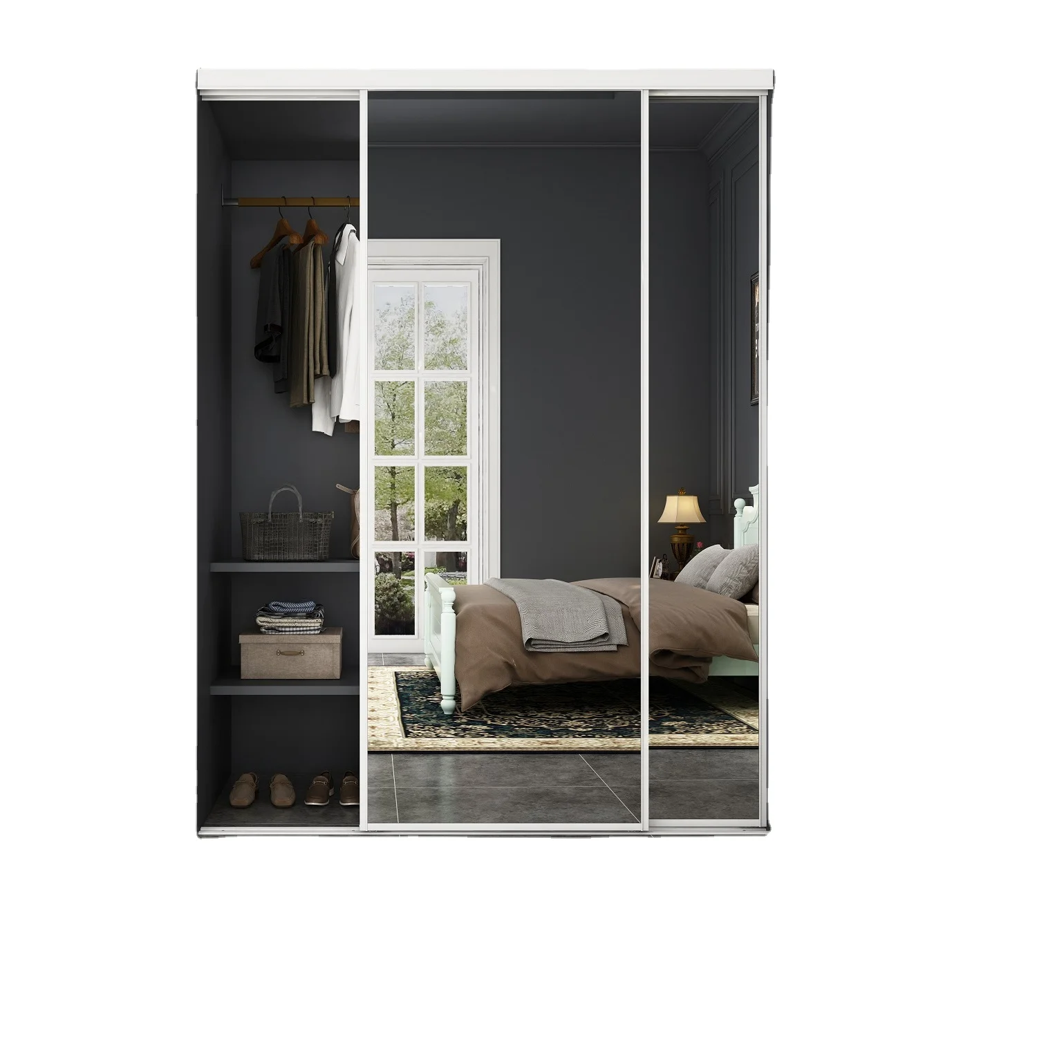 High Quality Bypass Sliding Glass Mirror Wardrobe Doors With Hardware Kits