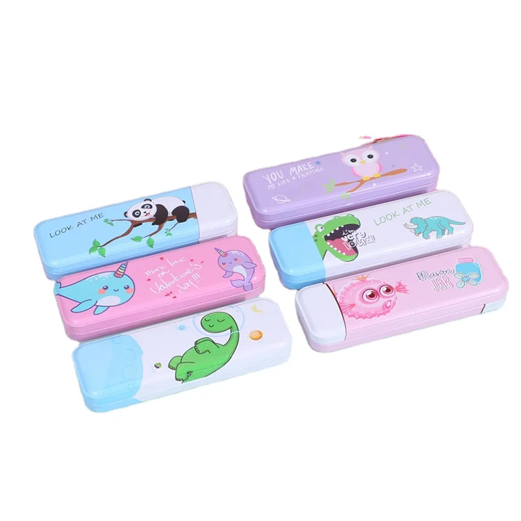 manufacturer custom creative personalized kids pencil box art painting pattern multifunction metal pencil case