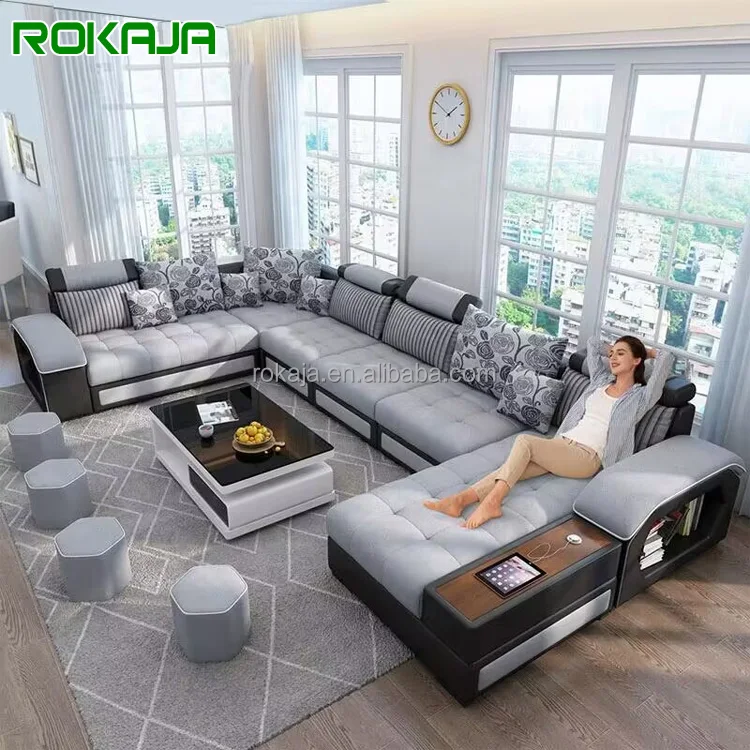 Fashion Designs Corner Sectional Sofa With Ottoman Modern Living Room Wooden Fabric Sofa Solid Wood Frame Optional