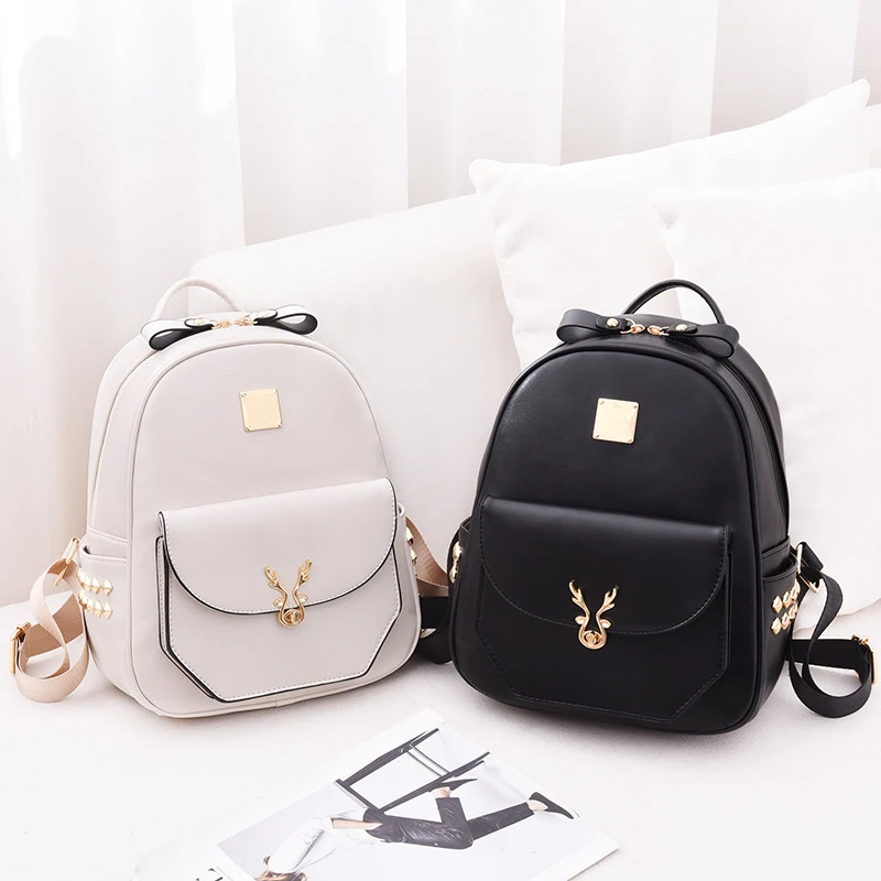 Stylish and simple appearance rivet waterproof pu leather design daily travel or school bags girls lady casual backpacks