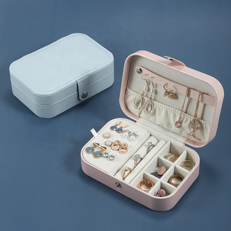  Wholesale Custom Logo PU Leather Jewelry Box Organizer joyero Small Travel Velvet Earring Ring Necklace Jewellery Packaging