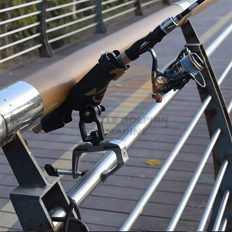 Black Plastic Kayak Fishing Support Rod Holder Bracket Yacht Fishing Tackle Tool 360 Degrees Rotatable Rod Holder with Screws