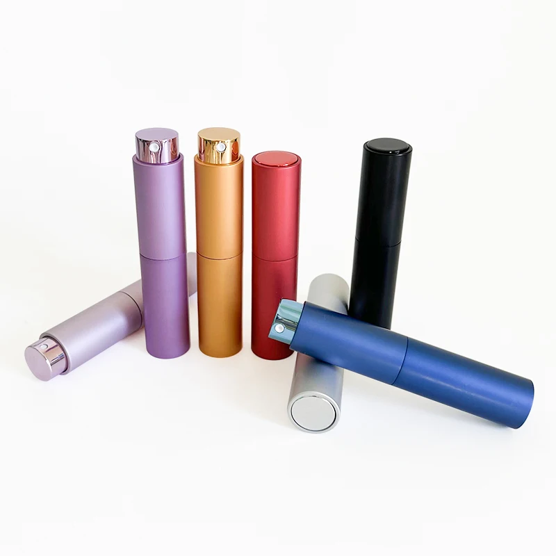 Twist tester atomizers glass tube pink silver black gold 10 ml travelling sample aluminum bottles
