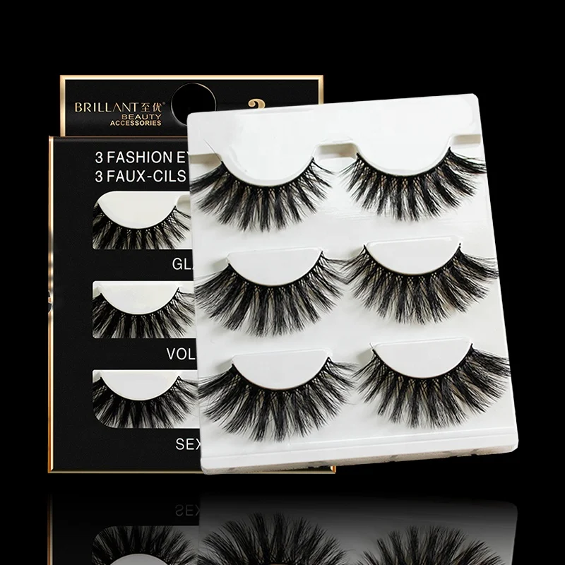 
Factory Luxury 3 Pairs Multi Pack Faux Mink 3D Strip Eyelashes For Private Label 