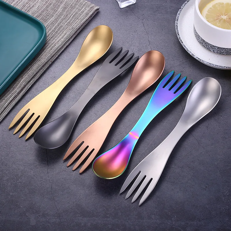 Multi-function Stainless Steel Cutlery 5 in 1 Outdoor Cooking Camping Hiking Portable Spoon Fork knife beer can opener