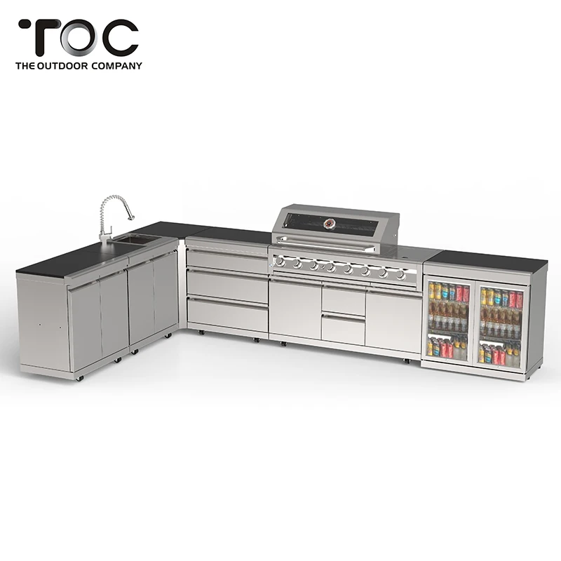 Well Designed Outdoor Kitchen Portable Cabinet Barbecue Grill BBQ Gas Grill