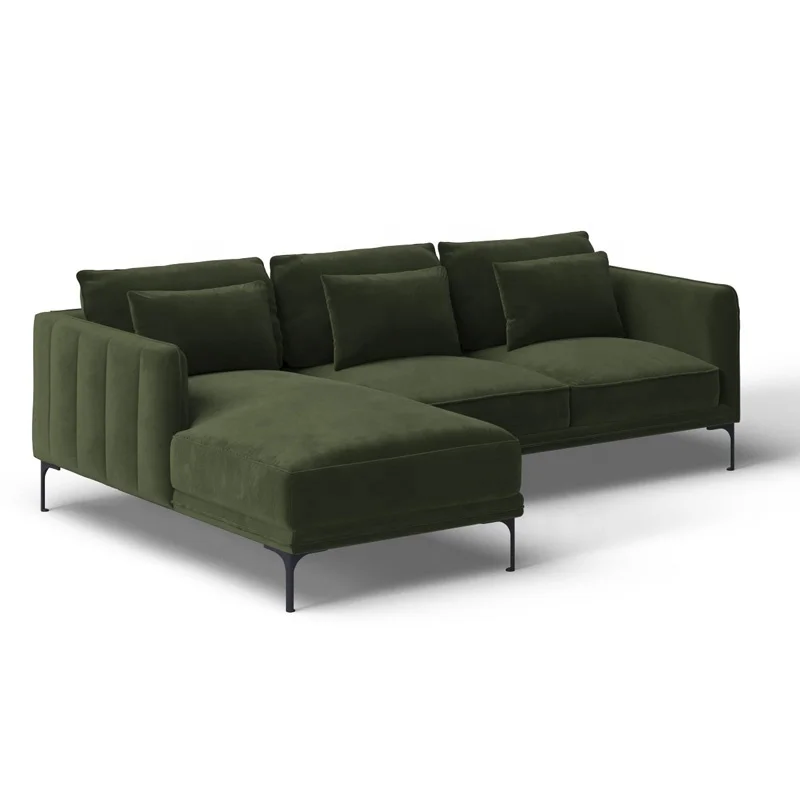 Upholstery Modern Velvet Living Room Couch with Chaise 2-Piece Set L-Shape Corner Sofa Green Home Furniture Living Room Sofas