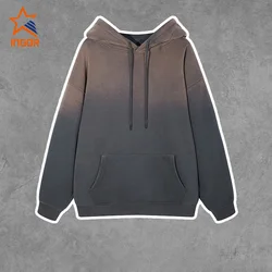 Ingor Distressed Wash Hoodies Oversized High Quality 100% Cotton Fleece Acid Wash Hoodie Vintage for Unisex