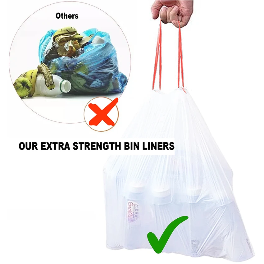 Custom plastic pe 13 gallon free tie white kitchen trash bags multifold roll white liner garbage bin trash bag with drawstring