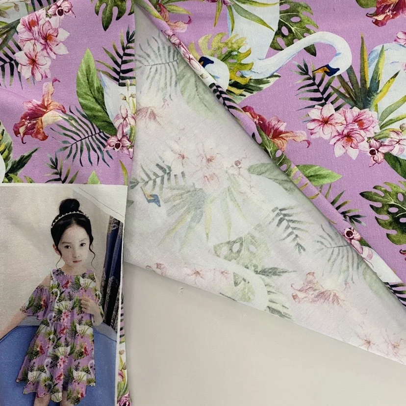 custom cotton lycra fabric digital printing 92 cotton spandex knitting fabric for girls dress