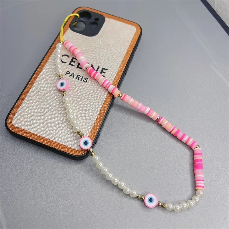  INS Fashion Pearls Colorful Bead Phone Chain for Girls Good Quality Boho Blue Eyes Beads