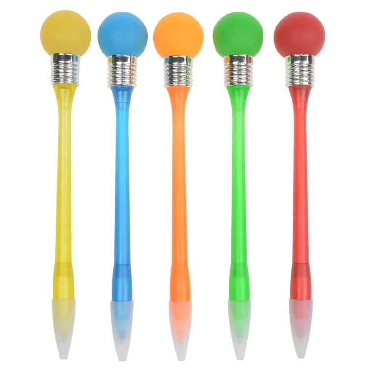 Promotional Plastic Multicolored Led Light Up Glitter Flashing Bulb Pen Suppliers