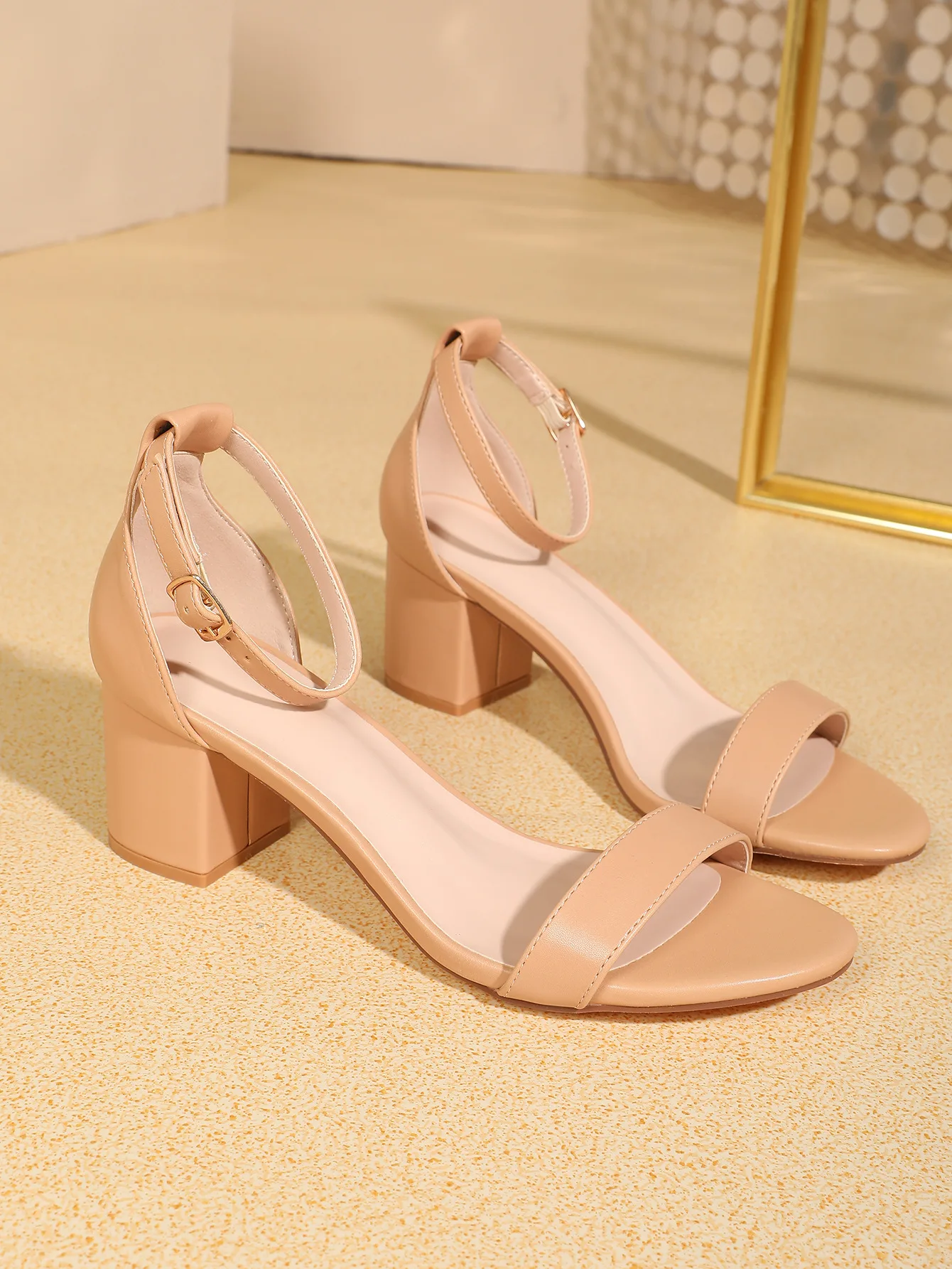 New Ladies Glitter Heeled Slides Sandals Wedding Bridal Shoes with Block Thick Heels & Ankle Strap Mental Flat Feature Summer