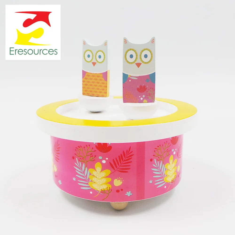 Wood Wind Up Music Box Dancing Owl