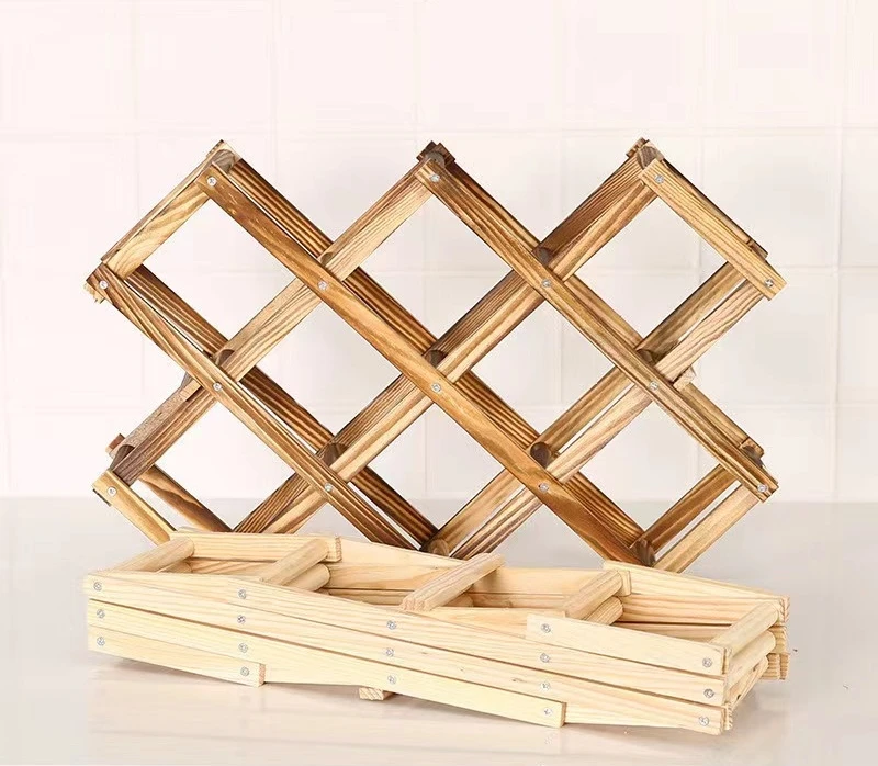 Foldable Tabletop Storage Display Wine Bottle Holder Rack Standing Decorative Wooden Wine Rack For Home Bar