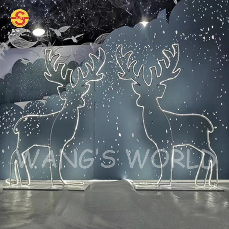 3D Iron Christmas Lights Sale Commercial Large Christmas Lighted Deer For Wedding Stage Backdrop
