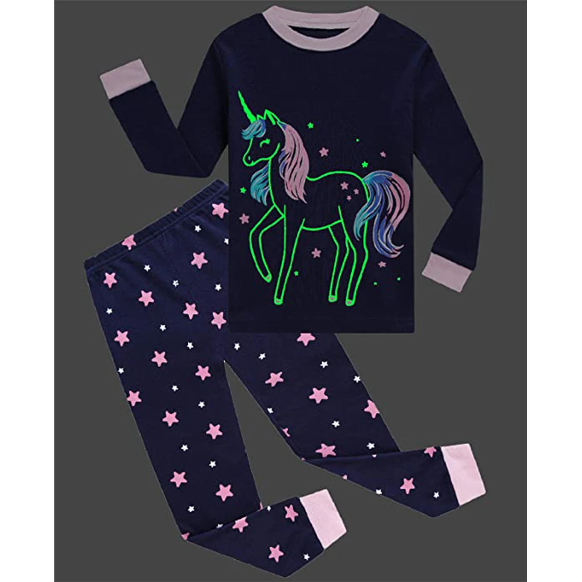 High Quality 100% Cotton Soft Christmas pjs Clothes Girls Long Sleeve Unicorn Pajamas Sets Child Wear 2 Piece Wholesale OEM