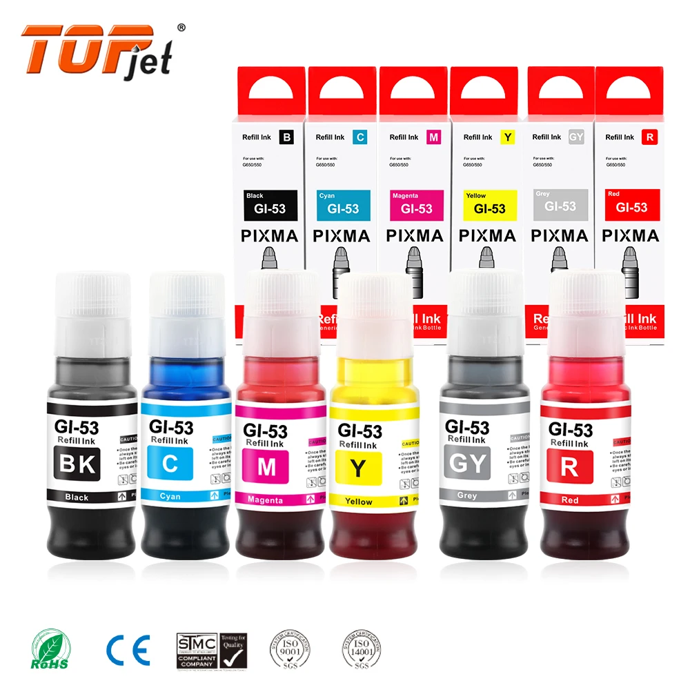 Topjet высокое качество GI 53 GI-53 совместимые с бутылкой объемные заправляемые чернила для принтера Canon PIXMA G550 G650