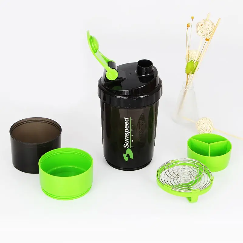 Wholesale 500ml BPA FREE Multifunction Bodybuilding Protein Shaker Water Bottle(3in1) with Metal Mixer Water Bottles Gym 2-3days
