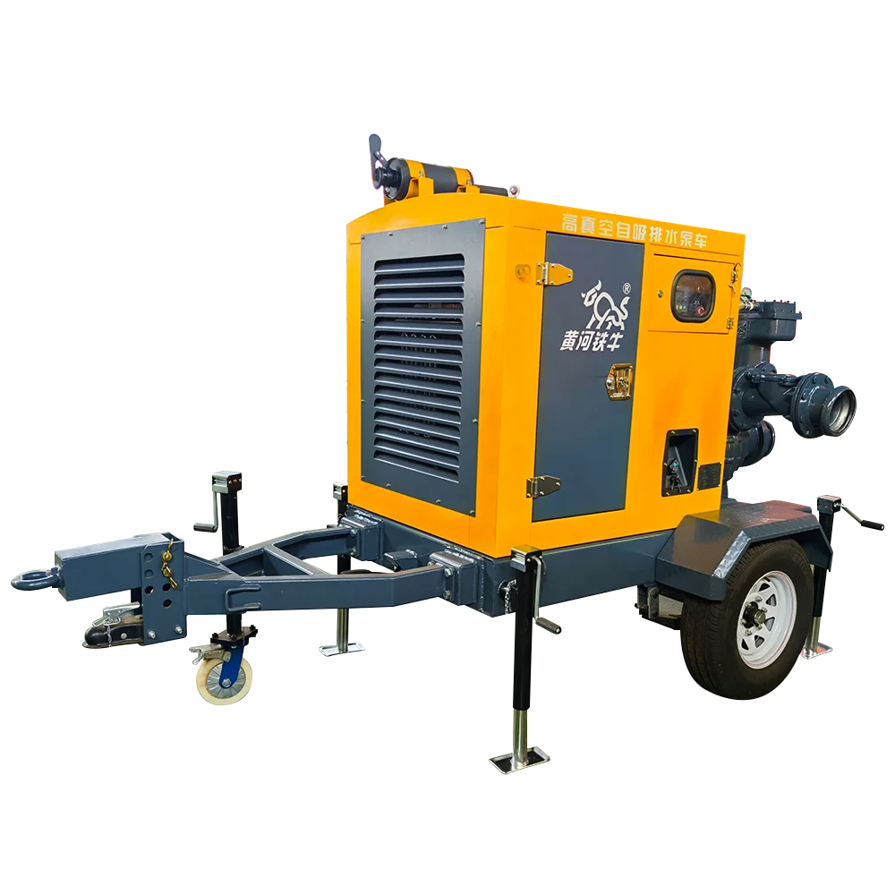 One click start-up trailer type diesel engine high flow fast drainage self suction pump