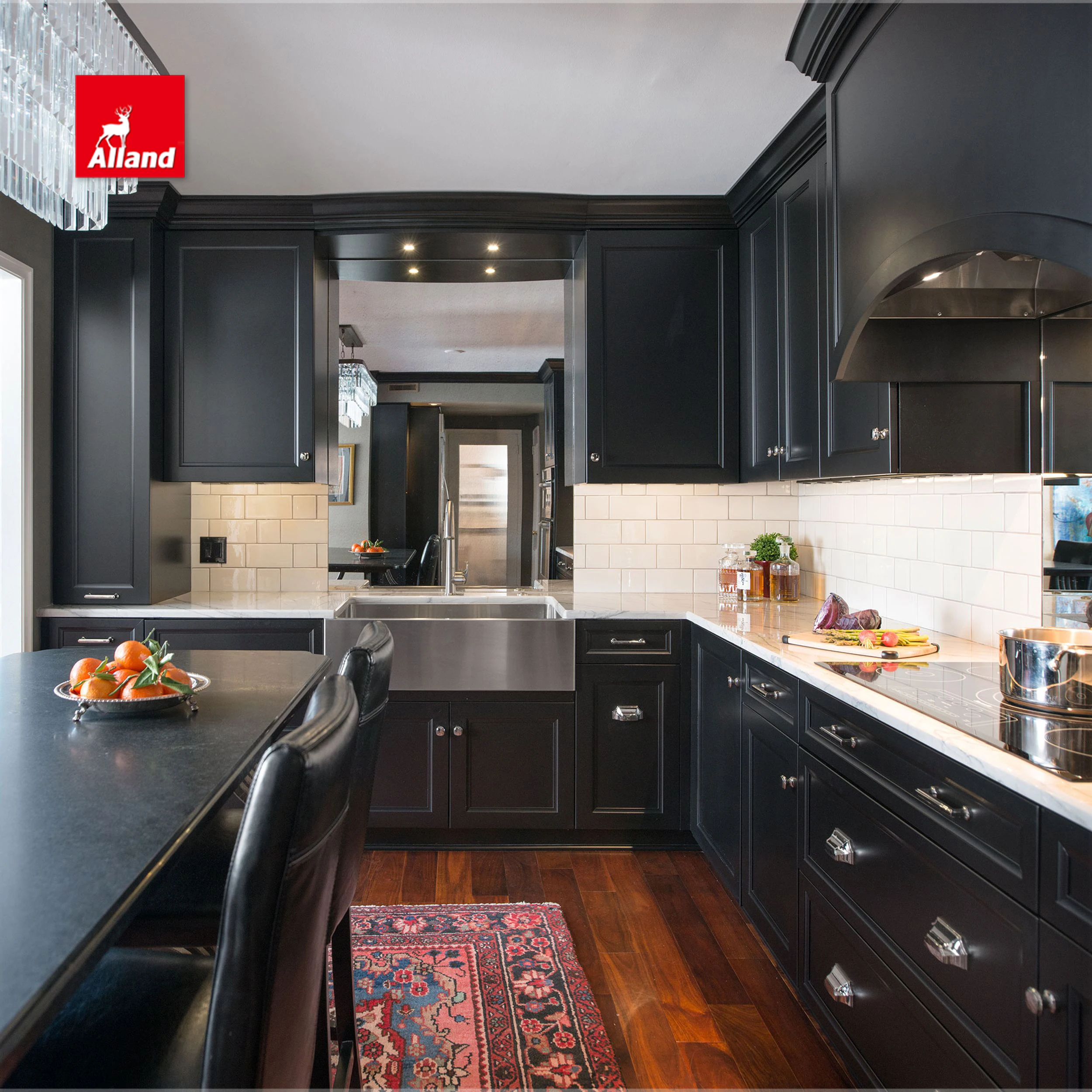 Allandcabinet Groovy Charcoal Black Kitchen Cabinet By Recessed Door With Stainless Steel Sink And Mirror For Family