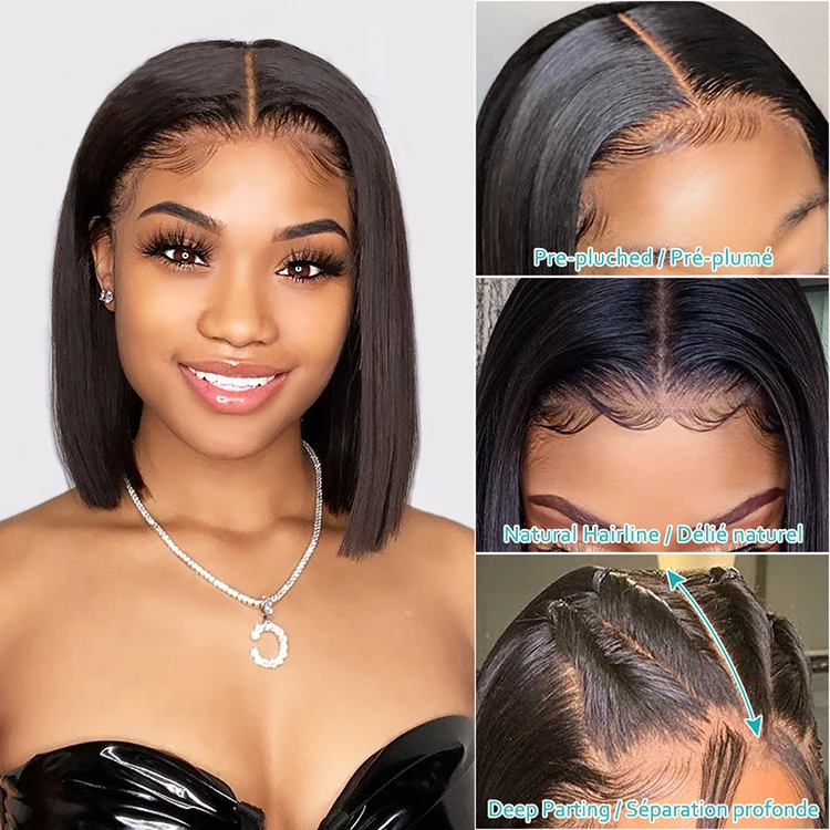 High Quality Wholesale Lace Front  Hair Suppliers Cheap Human Hair  Wig 150 Density Straight Bob for black women