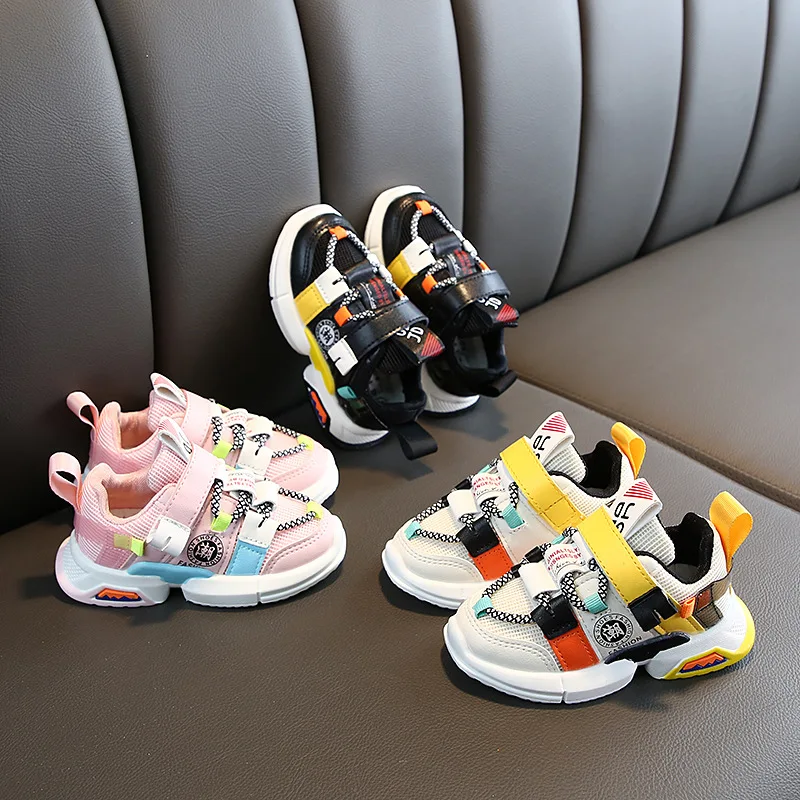 2022 New Kids Shoes for Girls Toddler Boy Sneakers Lace Up Design Mesh Breathable Children Tennis Fashion Little Baby Shoes