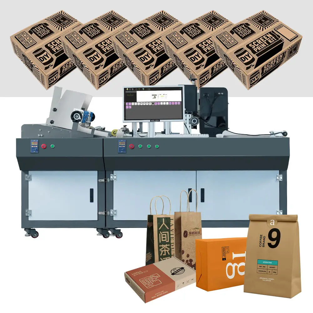 Kelier FI1000 Pizza box corrugated carton paper bag one single pass inkjet printer multi colors  printing machine with conveyor