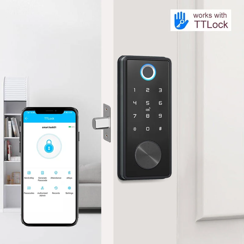 Single Latch Automatic Smart Door Lock With Ttlock Remote Code Fingerprint Door Lock