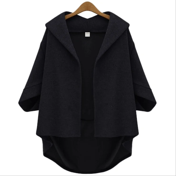 Autumn New Update Three Quarter Bat Sleeve Coat for Women Loose Front Short and Long Back Coat
