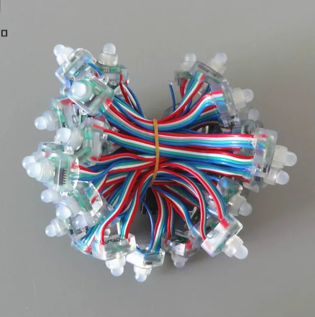 Smart Led Pixel Light 5V 12V 0.3W 12mm Square RGB Pixel Nodes WS2801 50pcs per String Point Light