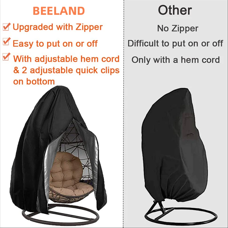 Factory Customized Black Wind-Proof Outdoor Wicker Swing Egg Chair Cover Patio Hanging Egg Chair Cover With Bottom Buckle