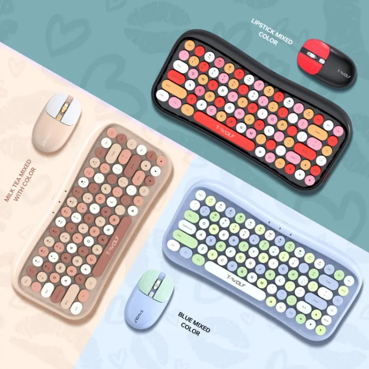 T WOLF TF660 Bluetooth5.0 2.4G Dual Mode Wireless Keyboard Mouse Set Round Keycap Keyboard