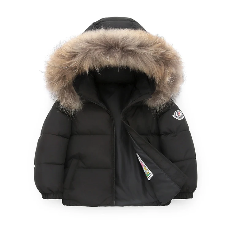 Зимняя детская пуховая куртка с меховым воротником для мальчиков и девочек, детская утепленная куртка
