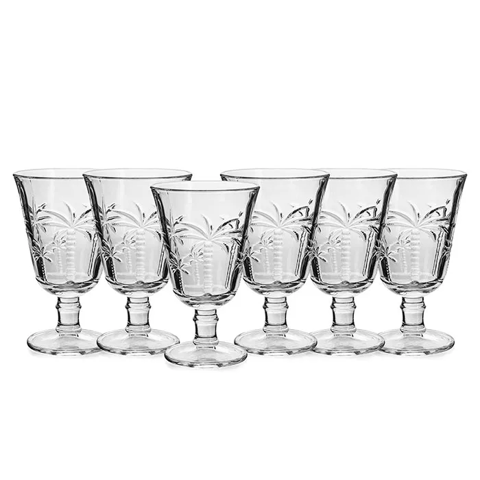 ABO transparent palm tree design water clear tumbler set glass jug and cup suit