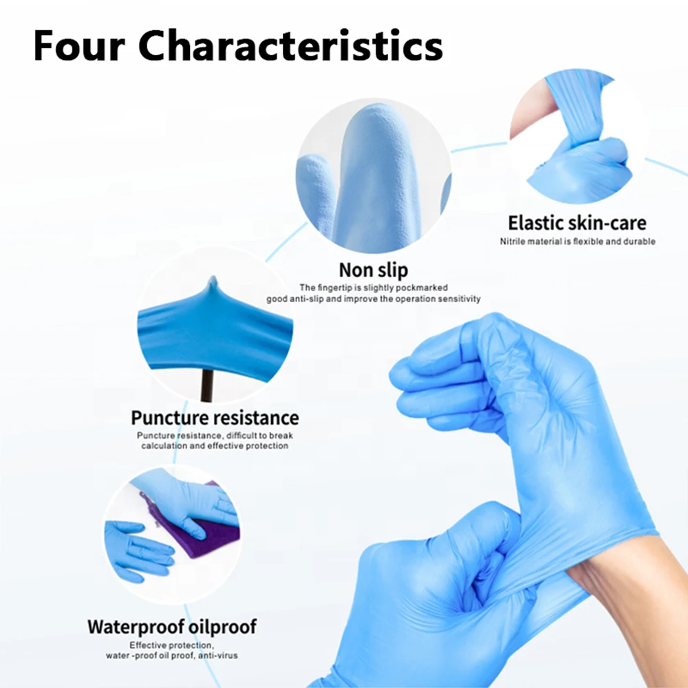 Waterproof blue Different sizes medical gloves nitrile