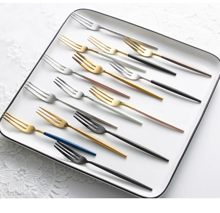 Colorful wholesale fruit fork 18/8 stainless steel gold plated fork stocked cake fork fruit picks